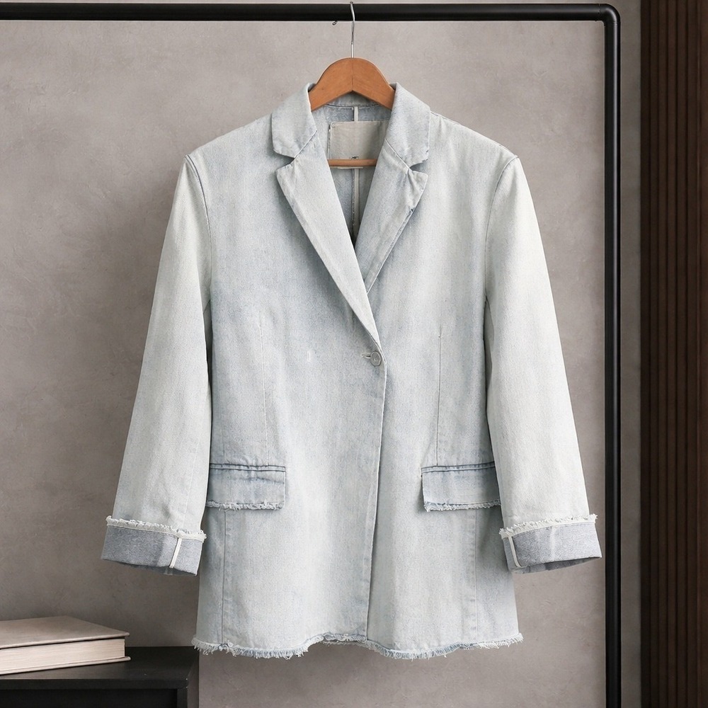 JNBY Oversized Denim Blazer Jacket 5JB 210820 100% Cotton Deconstructed Sz M